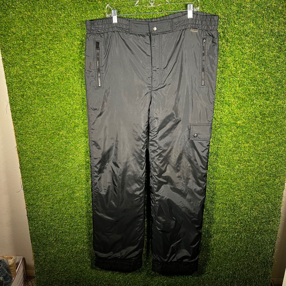 Vintage Edelweiss Ski Pants Mens XL Black‎ Insulated Nylon Snow Cargo Pants